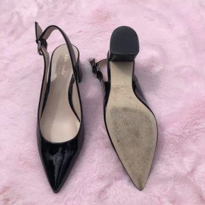 kate spade patent black sling back block heel 7